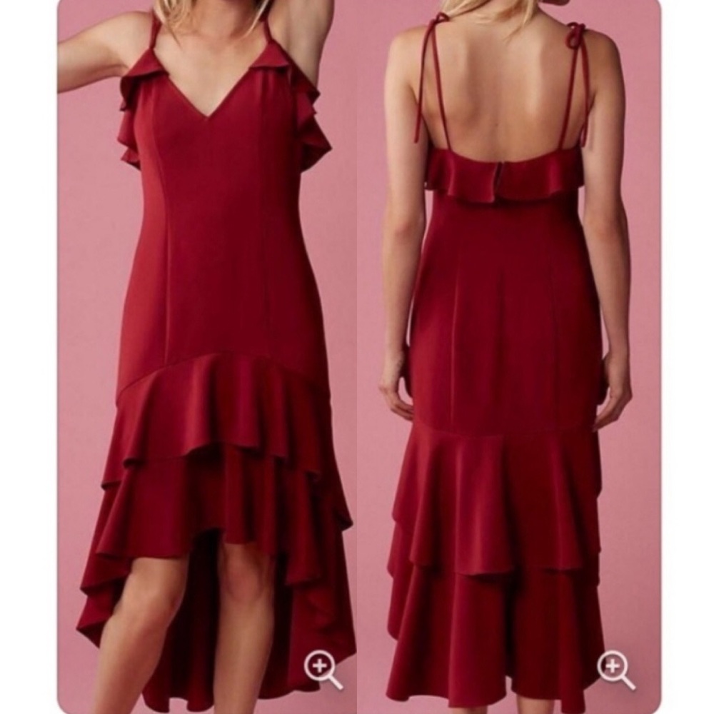 Women's Burgundy Ruffle Midi Dress